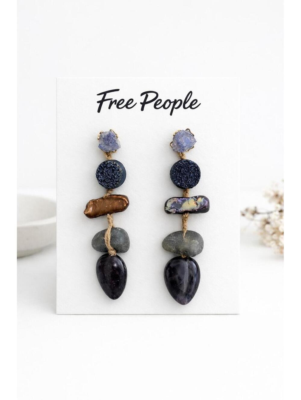 Free People Glass Stone Beaded Drop Earrings